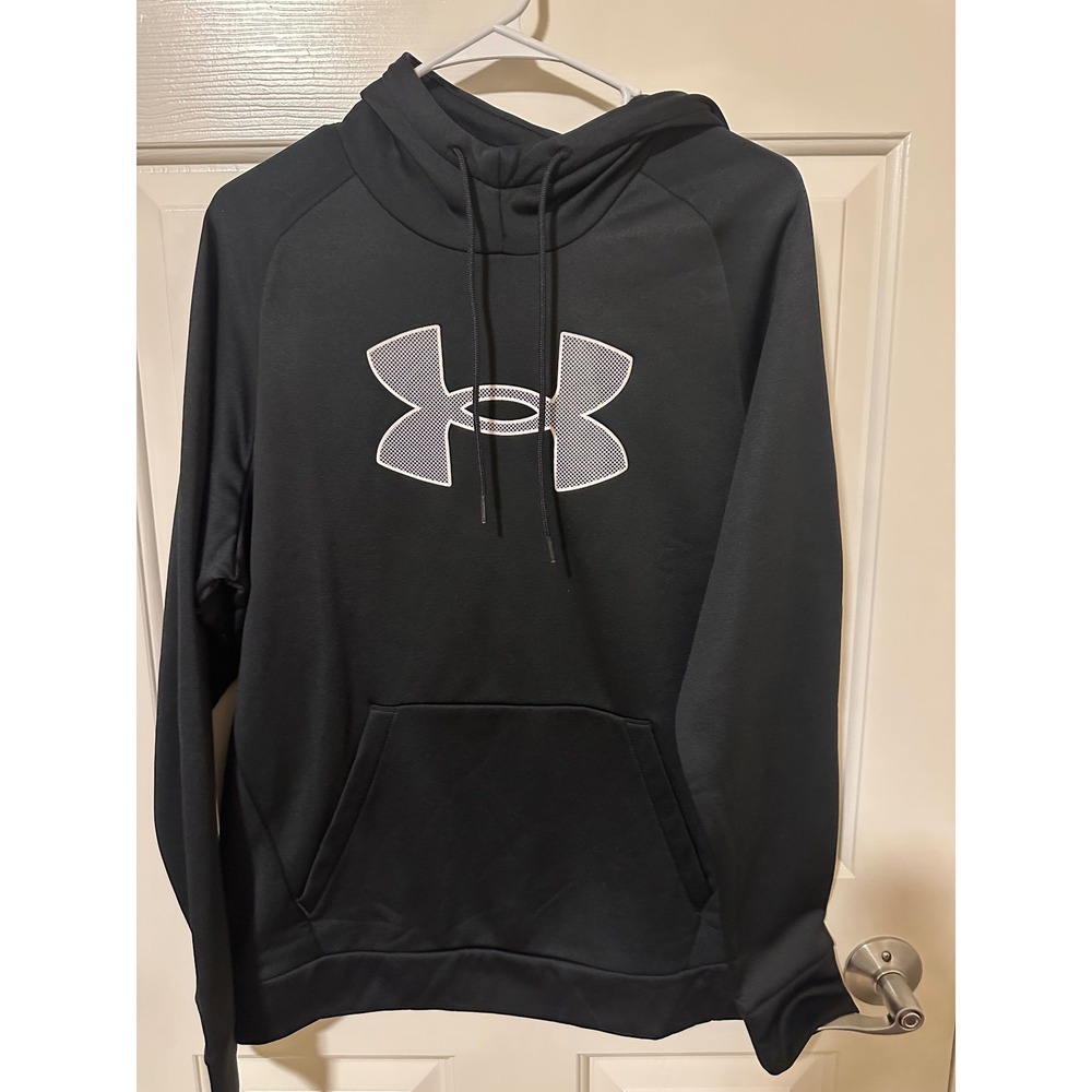 Under Armour Hoodie Mens Medium Black Armour Fleece Logo Pullover 1379854
